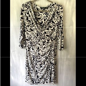 Ralph Lauren Navy Blue and White Patterned Long Sleeve Dress Size 10